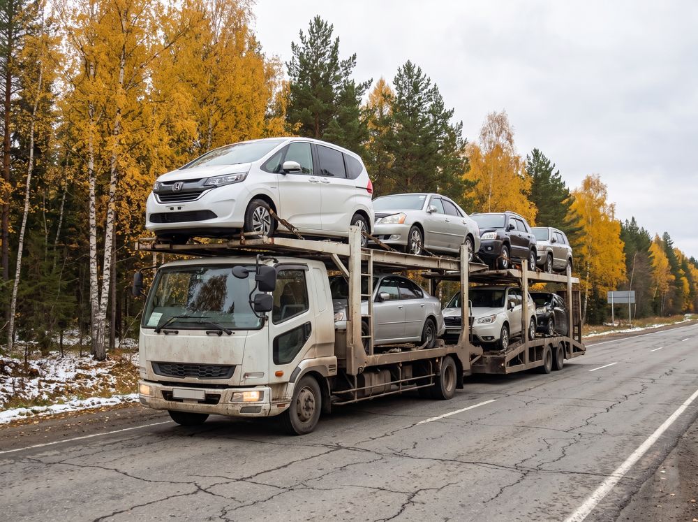 Автовоз с Honda Freed на трассе в Сибири